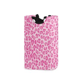 YETTASBIN Pink Leopard Laundry Hamper, Waterproof Foldable Laundry Basket Large Dirty Clothes Toys Storage Basket with Handle for Bathroom, Bedroom, Laundry Room, Playroom