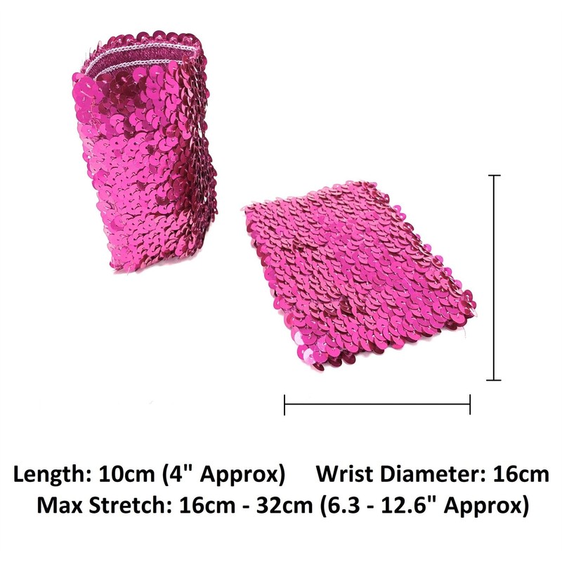 Cadoline Dark Pink Pair Ladies Sequin Polyester Costume Bracelets 16x10cm,