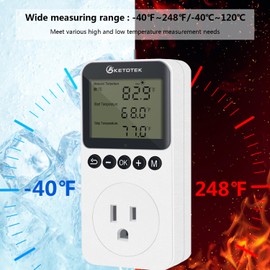 KETOTEK KT3200PRO Digital Temperature Controller Outlet Day Night Thermostat Plug Socket Heating Cooling Temp Controller with Sensor Timer Regulator for Reptile Greenhouse Brewing Refrigerator