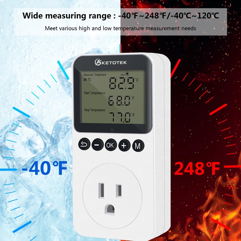 KETOTEK KT3200PRO Digital Temperature Controller Outlet Day Night Thermostat Plug