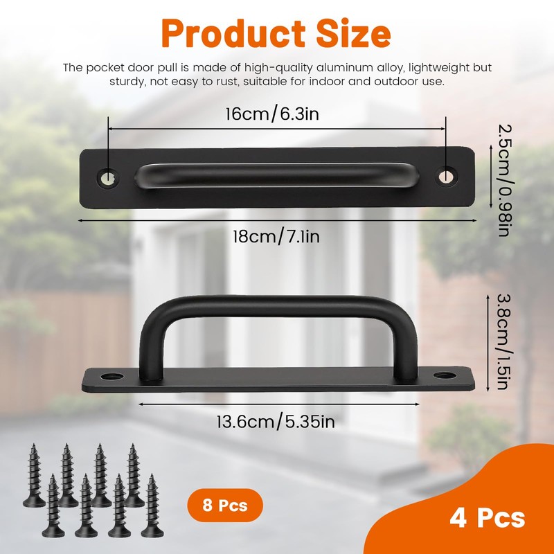 Thatyro 4 Pack Barn Door Handles Black, 6.3" Hole Center