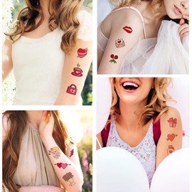 Valentine's Day Temporary Tattoos for Women Kids, Valentine's Day Love Heart Tattoos Lips Flowers Waterproof Fake Tattoo Stickers for Valentine's Day Wedding Holiday Party Supplies 10 Sheets