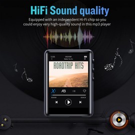64GB Mp3 Player with Bluetooth, Full Touch 2.4 Screen MP3 and MP4 Player Built-in HD Speaker, FM Radio, Voice Recorder, Mini Design Sports Music Player Support Expansion (128GB) Black