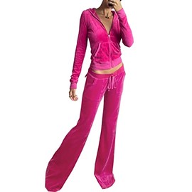 Women's 2 Piece Velour Tracksuit Set Heart Print Long Sleeve Zipper Hoodie Cropped Jacket and Sweatpants Y2K Sweatsuit Set (B-Pink, Small)