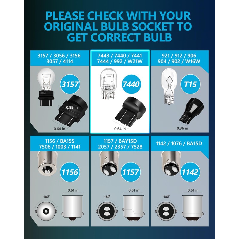 Yorkim 7443 led bulb, super bright 7440 led bulb T20