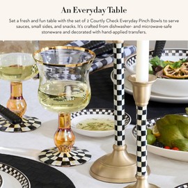 MACKENZIE-CHILDS Set of 2 Everyday Pinch Bowls, Small Bowls for Ingredients, 4 Ounces, Black-and-White Courtly Check