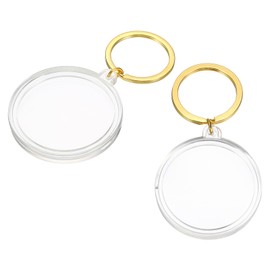 PATIKIL 2PCS Plastic Coin Holder Keychain Round Coin Case Keyring Medallion Holder for Coin Jewelry, Gold