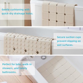 Non-Slip Silicone Bathtub Mat, Foldable Bath Tub Mat, 14.9 x 27.5in, Beige
