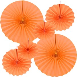 CEEYSEE Pack of 6 Hanging Paper Fans Party Round Decoration Paper Fans for Tea Party Birthday Bridal Wedding Baby Graduation Events (Orange/SCNS)