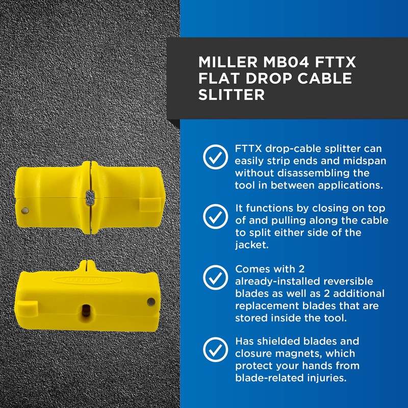 Miller MB04 FTTX Flat Drop-Cable Slitter with Articulating Hinge, Easily