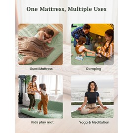 ZonLi Japanese Floor Mattress Futon Mattress Twin Size, 4" Thicken Roll Up Tatami Mat w/ 100% Cotton Washable Cover, Portable & Foldable Floor Bed Mattress for Sleeping, Dormitory, Adult Kids, Green