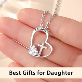 PINKDODO Daughter Gifts from Mom Dad Baptism Christening Catholic Religious Christian Confirmation Easter Gifts for Teen Teenage Kids Girls Cross Necklace