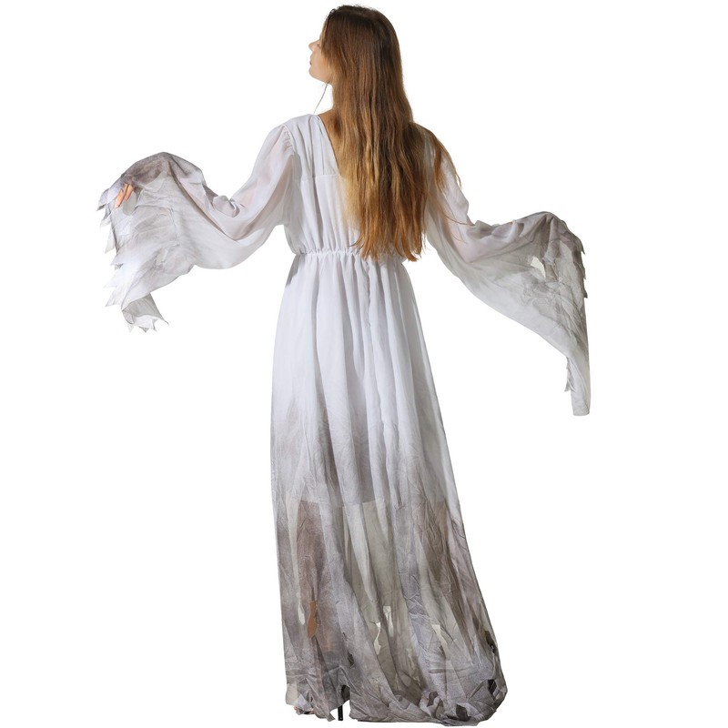 EraSpooky Women's Gossamer Ghost Costume Gothic Victorian White Chic Dress