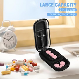 Pill Cutter Splitter for Small and Tiny Pills, Cutter for Cutting Multiple at a Time in Half, Splitter for Small with Hidden Sharp Stainless Steel Blade, Black