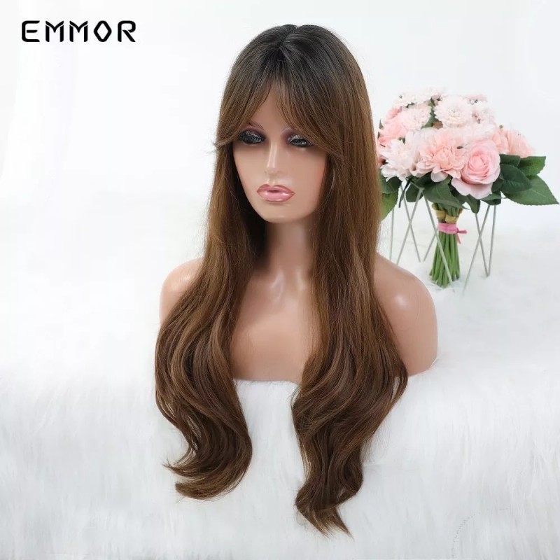 Emmor Pelucas De Cabello Castaño Oscuro Ombre De Onda Larga