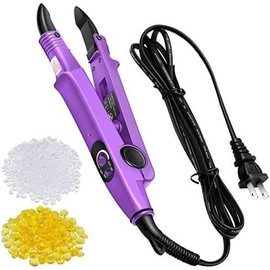 Professional Fusion  Extensions Tool with Heat Iron Connector Wand, U Tip   Extensions, 2 Bags of Glue Granule Beads, and C  (Black) - Color: Purple