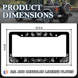 HCSS 2PCS Beautiful Butterfly License Plate Frames, Funny Floral Aluminum Metal License Plate Holder Covers, Rust-Proof Waterproof Car Decorative Tag Frames for Standard US 12x6 Inch