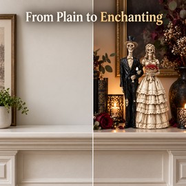 Skeleton Couple Statue for Gothic Home Decor – Resin Bride & Groom Figurine for Halloween, Wedding and Romantic Displays