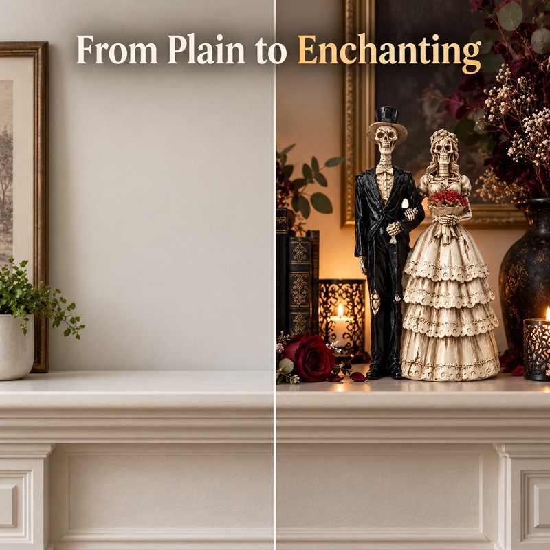 Skeleton Couple Statue for Gothic Home Decor – Resin Bride
