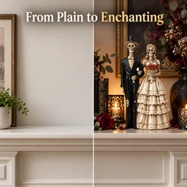 Skeleton Couple Statue for Gothic Home Decor – Resin Bride & Groom Figurine for Halloween, Wedding and Romantic Displays