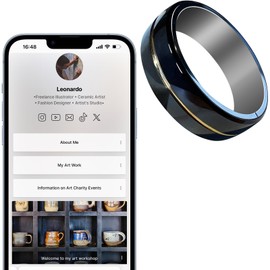 Tungsten Ring Digital Business Card - Waterproof NFC Ring - Social Media Sharing & Instant Contact - Tap to Share NFC - iOS and Android(Gold-#8)