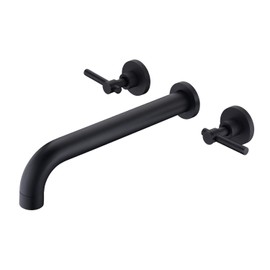 Wall Mount Tub Filler Matte Black Tub Faucet High Flow Two Handles Solid Brass, Long Spout Reach, sumerain