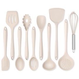 Onader Silicone Cooking Utensils Set of 10, Kitchen Utensils for Nonstick Cookware, Heat Resistant & Nontoxic Spatula Set- Khaki
