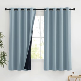 NICETOWN Blackout Curtains 63 Inches Long Room Darkening Thermal Insulated Short Curtain Draperies Anti-Rust Grommet for Kitchen, Energy Saving Smart Curtains, 2 Panels, Greyish Blue, 52 x 63