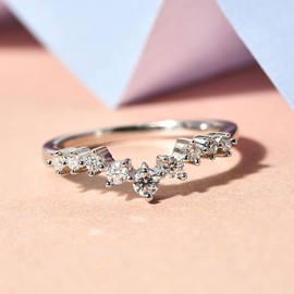 TJC Moissanite Wishbone Ring for Women in Platinum Plated 925 Sterling Silver Size V Prong Setting Metal Wt. 1.57 Grams