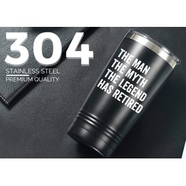 Onebttl Retirement Gifts for Men, Unique 20oz Tumbler for Retired Men, Retired Gifts for Papa, Boss, Police, Coworker - The Man The Myth The Legend Has Retired