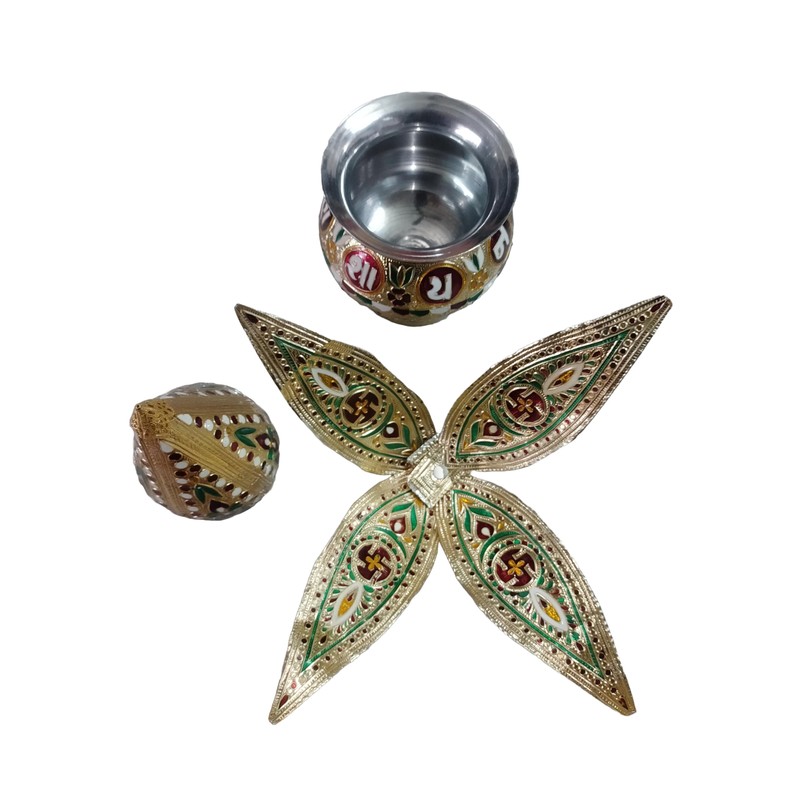 Rastogi Handicrafts Mangal Kalash Set Meenakari Work for Puja Kalash