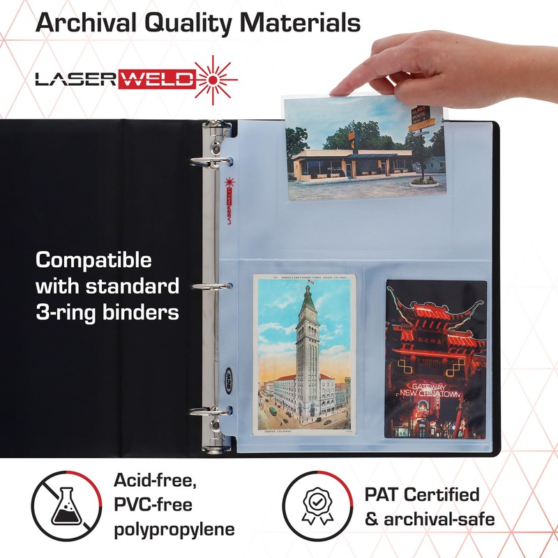 BCW Laserweld 3-Pocket 4x6 Photo Sleeves for 3 Ring Binder