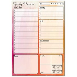 A5 Daily Planner 50 Sheet Note Pad with Schedule, Priority, To Do Lists, Doodle Notes & Meal Organiser (Pink/Orange Fade)
