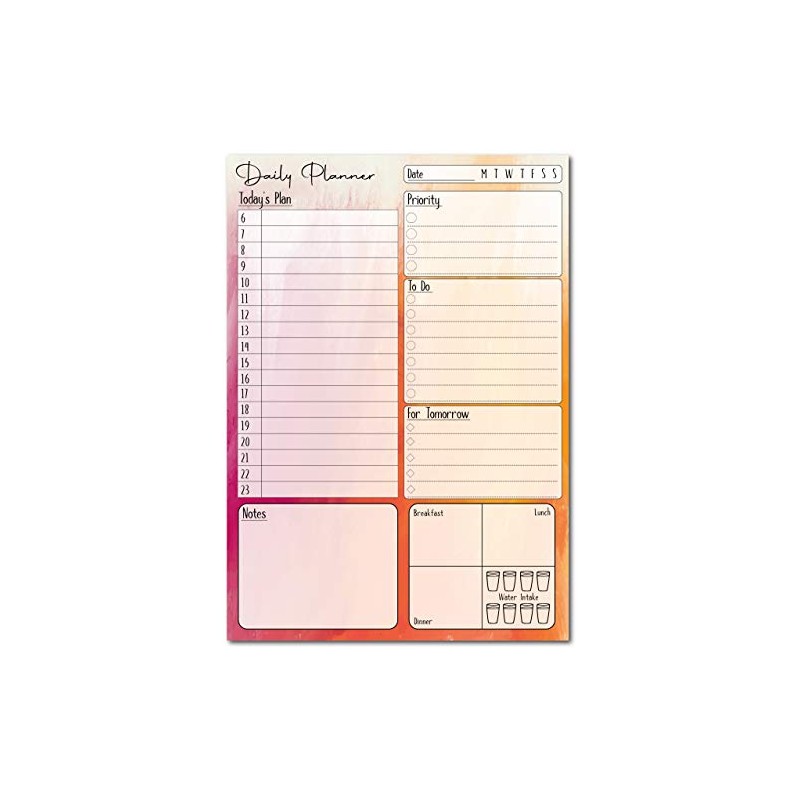 A5 Daily Planner 50 Sheet Note Pad with Schedule, Priority,