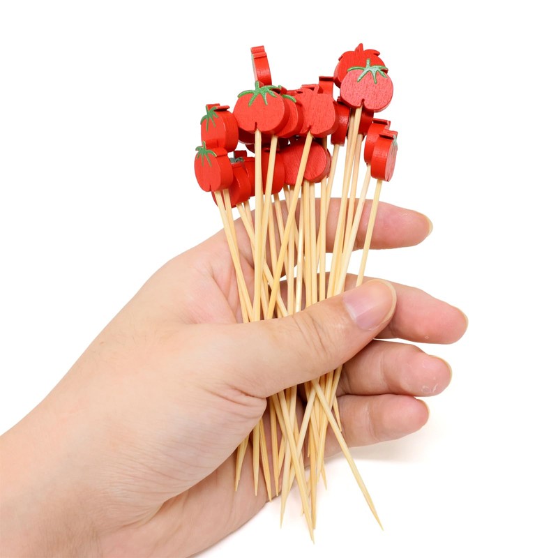 Honbay 100PCS Tomato Bamboo Cocktail Picks Fruit Food Hamburger Toothpicks