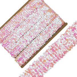 Length 5Yards，Wide 1.9 Inch Pink Elastic Sequin Ribbon Trim for Sewing Dress Dance Costumes Headband (Pink)