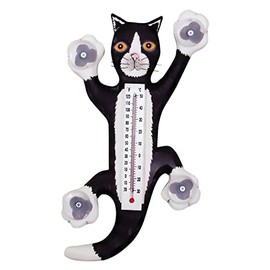 Songbird Essentials SE2170901 Climbing Black & White Cat Small Window Thermometer (Set of 1)