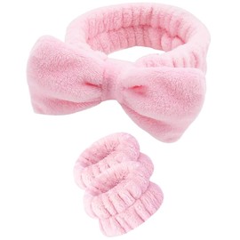 NTRUXZP 1 Piece Bowknot Hair Bands Cosmetic with 1 Pair Make-Up Tape Wrist Wash Band Women Face Wash Bracelets Hair Band Elastic Headband for Women Girls Showers Washing