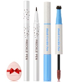 Noerrors Freckle Blush Pen for Natural Lifelike Faux Freckle, Freckle Stain&Blusher 2 in 1 for Sunkissed Makeup, Waterproof Fake Freckles Stamp Marker with Puff #Natural Coffee&Coral