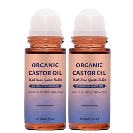 Organic Castor Oil with Rose Quartz Roller, Organic Castor Oil Roll On, Natural Ingredients, Gently Nourishes Skin, Deep Hydration & Smoothing, for Belly, Face, Body(2PCS)