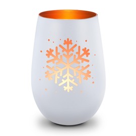 GRAVURZEILE Decorative Glass Lantern with Engraving, Snowflake, Christmas Decoration to Give as a Gift, Gift for Loved Ones for Christmas, Gifts for Women and Men, White/Bronze
