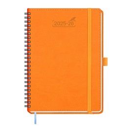 BEZEND Calendar 2025 2026 Weekly Planner A5, 18 Months July 25-Dec 26, Book Calendar Ring Binder PU Leather Soft Cover 1 Week 2 Pages with Pen Holder - Orange
