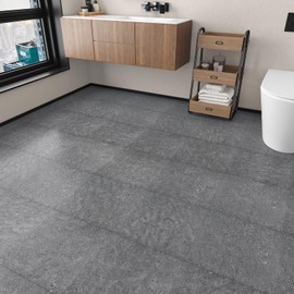 Wallercity Matte Cement Gray Marble Peel and Stick Floor Tile Modern Grey Vinyl Flooring Stickers for Bathroom Kitchen 5PCS Waterproof Self Adhesive Flooring Tiles for Balcony Living Room 12x12 in