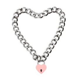Succuba Heart Padlock Necklace Metal chain Collar Choker Necklace with Lock and Key for Women and Men 16 In (G)
