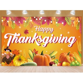 Thanksgiving Party Backdrop - Give Thanks Autumn Pumpkin Theme Studio Background Banner Decorations Photography Supplies - Happy Thankful Turkey Day Photo Booth Backdrops - 70.8 x 43.3 Inch