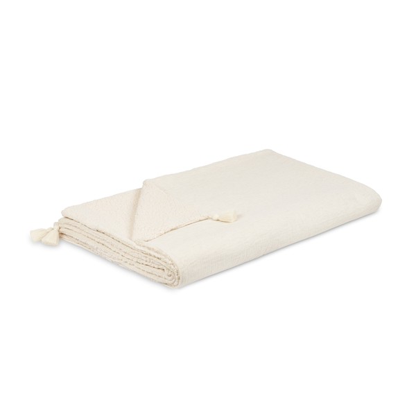 Cotton & Sweets Double Sided Muslin + Faux Fur Blanket | Natural