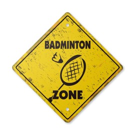 Badminton Vintage Crossing Sign Zone Xing | Indoor/Outdoor Plastic | 20" Tall Rustic Sport Game Shuttlecock Racquet net Game Sport