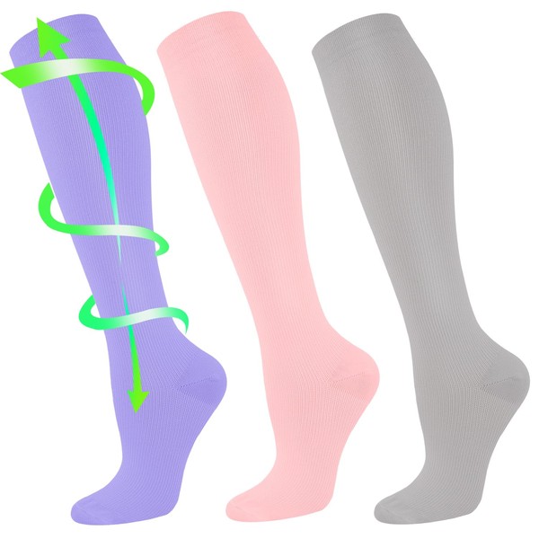 Iseasoo - 3 pares de calcetines de compresión para mujeres y hombres, circulación de 20 a 30 mmHg, mejor para médicos, correr, atletismo, enfermería (S/M)