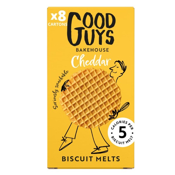 Good Guys Cheddar 8xPacks. Real Cheese, 60% Less Fat. Tasty, Melty, Low Calorie Snacks Biscuits. Healthy Cheddars Crackers. 8x50g Packs - 39 Biscuits per Pack