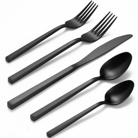 Alata Cube Black&Bailey Matte Satin 20-Piece Forged Silverware Set Stainless Steel Flatware Set
